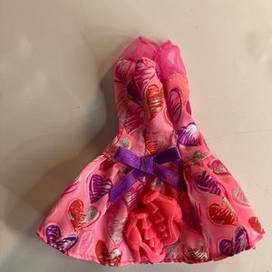 Vintage Barbie Dress Pink w/Hearts Purple Pink Silver Purple Waist Bow Heels